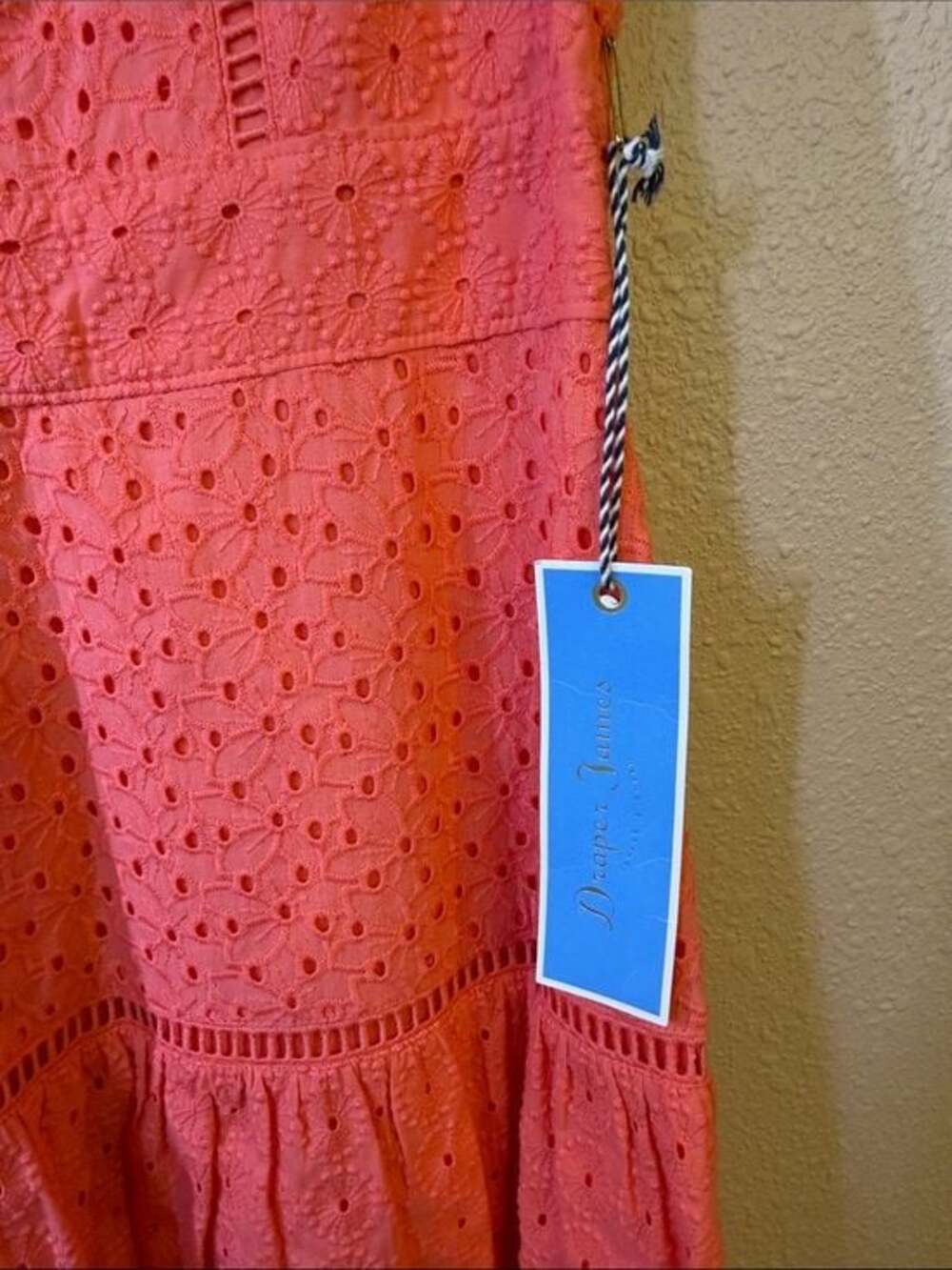 Draper James Coral Eyelet V-Neck Midi Dress - Picture 4 of 9